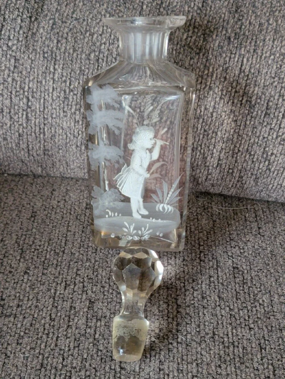 Etched Glass Decanter with Figural Scene - Clear